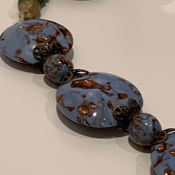 Blended Blue and Sparkly Brown Beaded Necklace - Picture 4 of 11